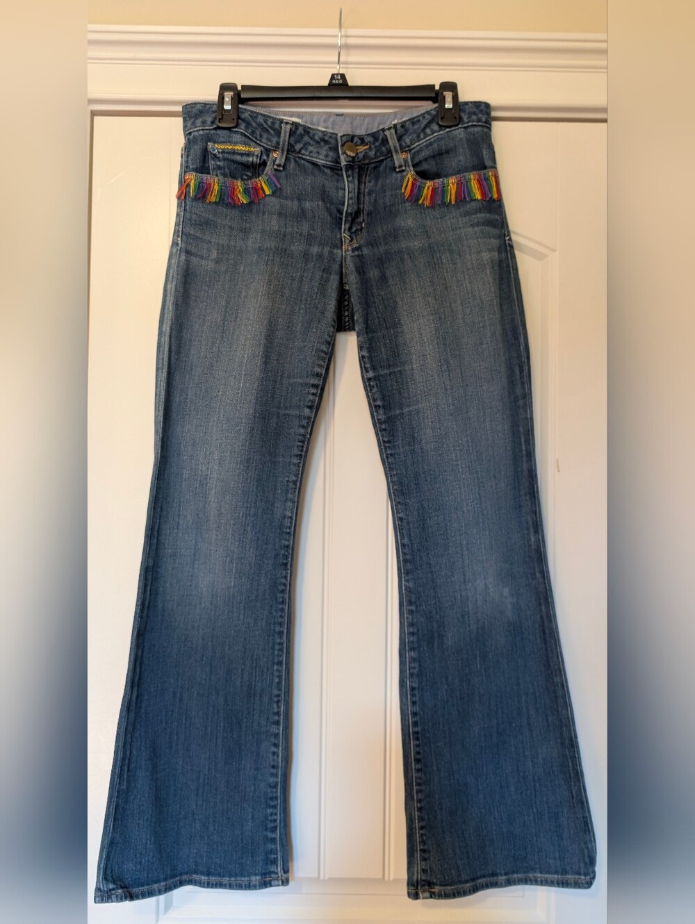 GAP 1969 Denim Jeans With Rainbow Colored Hand Embroidery, Curvy 28/6a